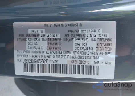 2022 Mazda Cx-9 Carbon Edition from USA, damaged, VIN JM3TCBDY9N0626645